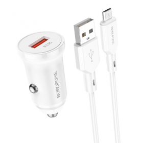 Lader automobilinis Borofone BZ18 Quick Charge 3.0 18W + MicroUSB (hvit)