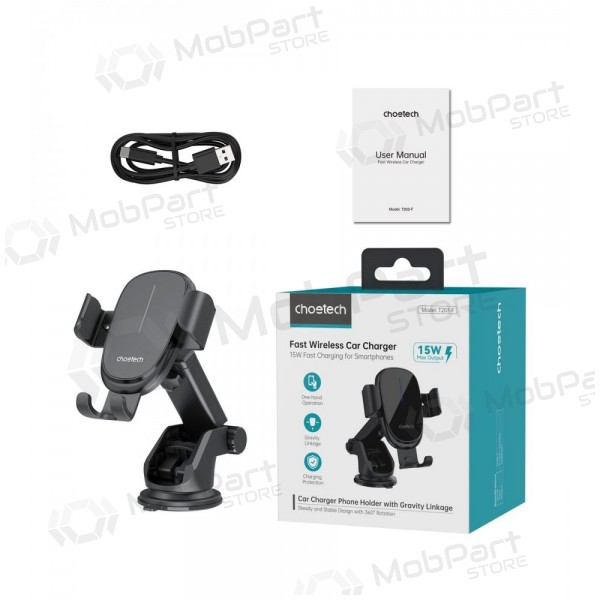 Automobilinis laikiklis-lader Choetech T203-F 15W Gravity Car Charger Holder svart