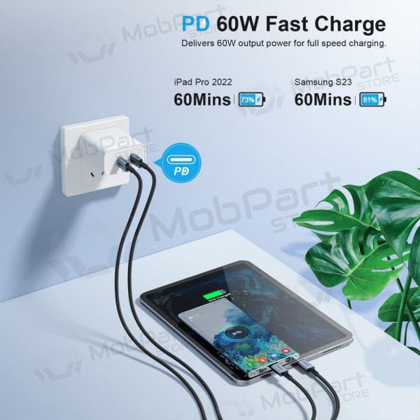 USB kabel Choetech XCC-1015 USB-C to USB-C PD60W 2.0m svart