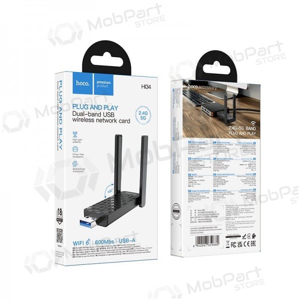 USB Wi-Fi-adapter Hoco HI34 USB 3.0 Wi-Fi 6 svart