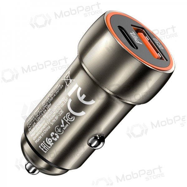 Lader automobilinis Hoco Z46A USB-A/Type-C PD20W+QC3.0 grå