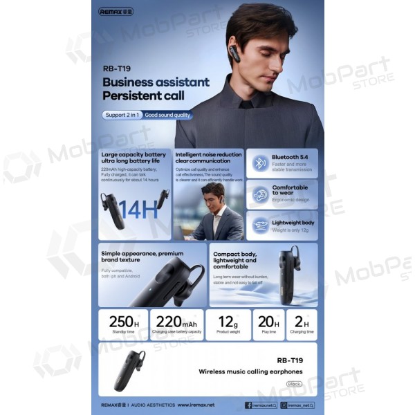 Trådløs hodetelefoner / headset Remax RB-T19 svart