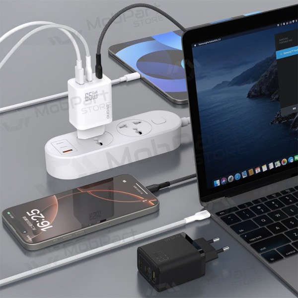 Telefonlader Dudao A28PC 45 W GaN 2x USB-C med USB-C-kabel 1 m svart