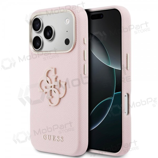 Apple iPhone 17 Pro Max deksel - Guess PU Grained 4G Resin Metal Logo (rosa)