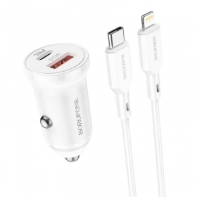 Lader automobilinis Borofone BZ18A USB-A/Type-C PD20W+QC3.0 + Lightning (hvit)