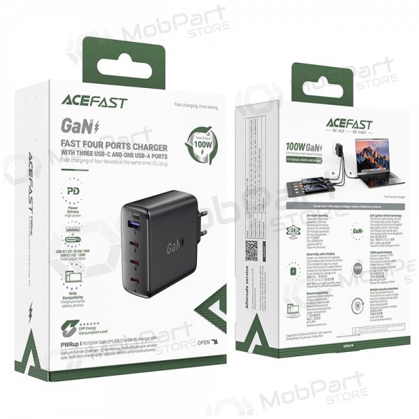 Telefonlader Acefast A94 100 W GaN 3x USB-C + USB-A svart
