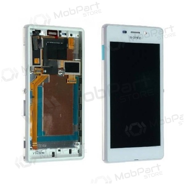 Sony Xperia M2 D2303 / M2 D2305 / M2 Aqua D2403 skjerm (hvit) (med ramme) (service pack) (original)