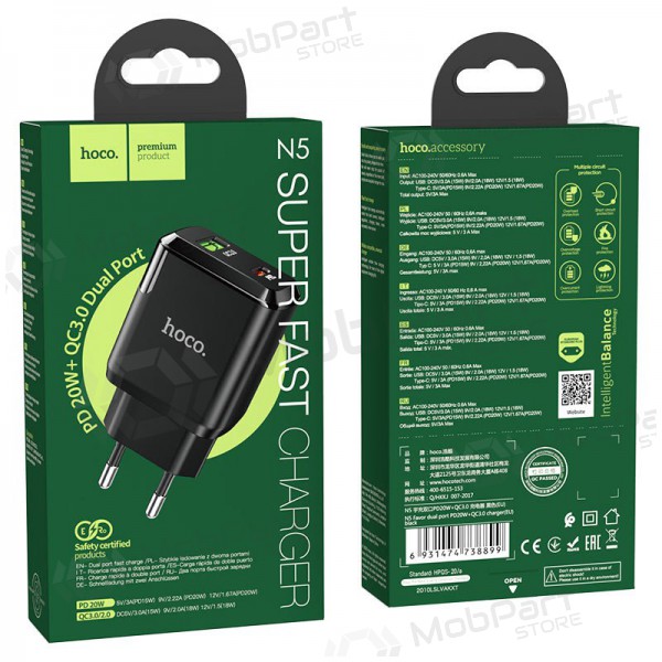 Lader Hoco N5 USB Quick Charge 3.0 + PD 20W (3.1A) (svart)