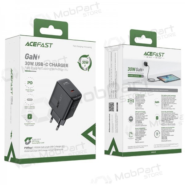 Lader buitinis Acefast A21 30W GaN USB-C svart