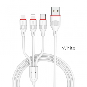 USB kabel Borofone BX17 3in1 microUSB-Lightning-Type-C (hvit)