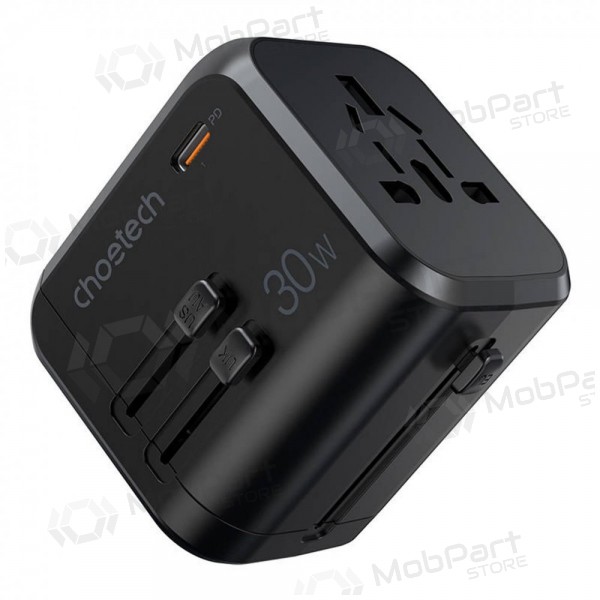Universell kelioninis lader Choetech PD5008 30W USB-C/3xUSB-A svart