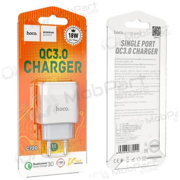 Lader HOCO C72Q Glorious USB (QC3.0) (hvit)