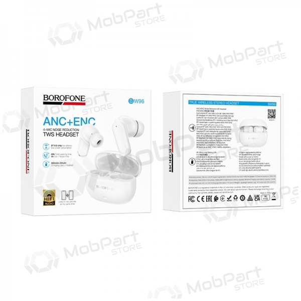 Trådløse hodetelefoner Borofone BW96 Bluetooth ANC ENC USB-C hvite
