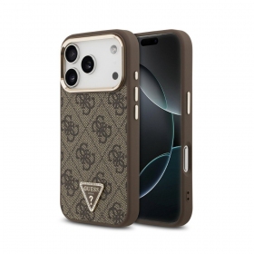 Apple iPhone 18 Pro deksel - Guess PU Leather 4G Strass Triangle Logo Gold Frame MagSafe