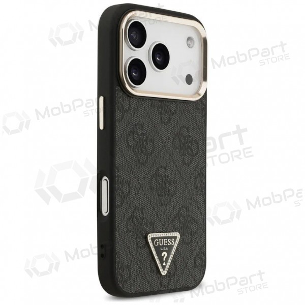 Apple iPhone 17 Pro Max deksel - Guess PU Leather 4G Strass Triangle Logo Gold Frame MagSafe (svart)