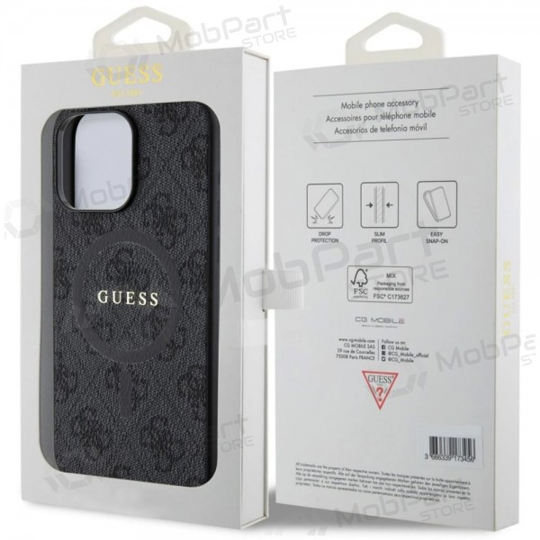 Apple iPhone 15 Pro Max deksel - Guess PU Leather 4G Colored Ring MagSafe (svart)
