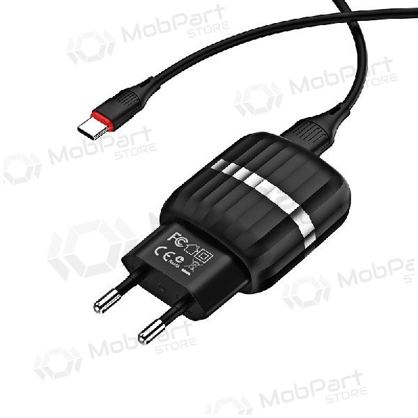Lader BOROFONE BA24A Vigour Dual USB + Type-C kabel (5V 2.4A) (svart)