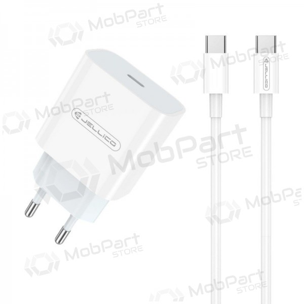 Lader Jellico AK180 20W USB-C + USB-C to USB-C cable 1.0m hvit
