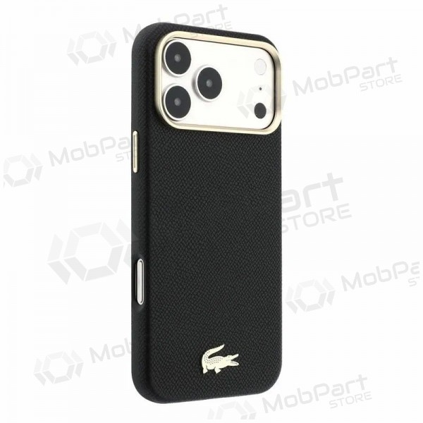 Apple iPhone 18 Pro deksel - Lacoste PU Leather Champs Elysees Gold Logo MagSafe (svart)