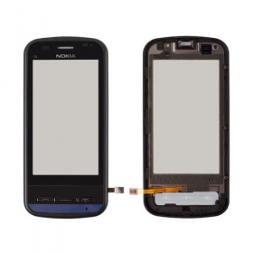 Nokia c6-00 berøringssensitivt glass (med ramme) (svart)