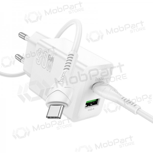 Telefonlader Hoco N71 30 W GaN USB-C + USB-A med USB-C-kabel 1 m hvit