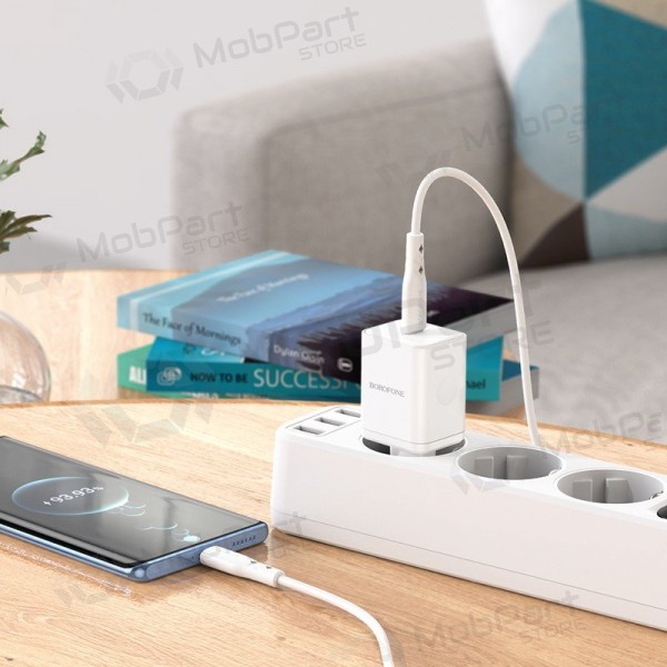 Lader buitinis Borofone BN6 Type-C PD+QC3.0 20W, hvit