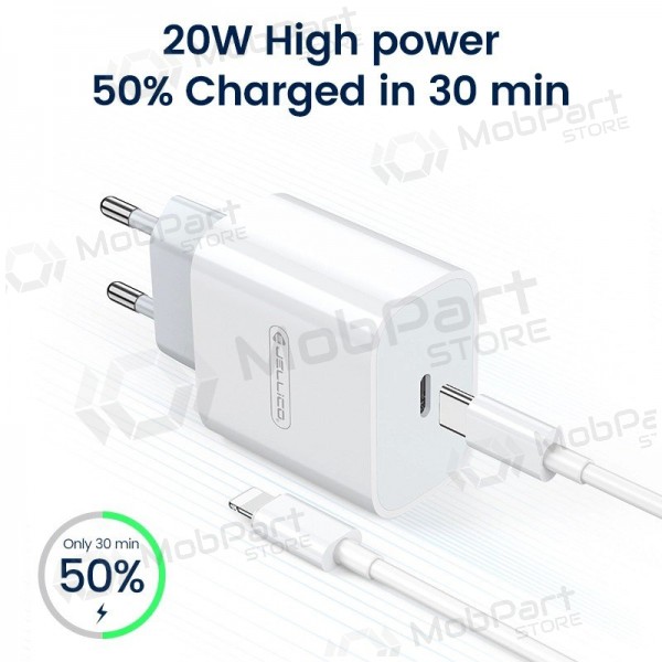 Lader Jellico AK180 20W USB-C + USB-C to Lightning cable 1.0m hvit