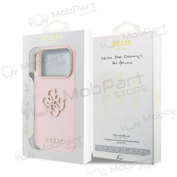 Apple iPhone 17 Pro Max deksel - Guess PU Grained 4G Resin Metal Logo (rosa)