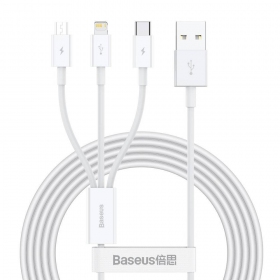 Kabel Baseus Superior USB - microUSB+Lightning+Type-C 3.5A 1.5m (hvit) CAMLTYS-02