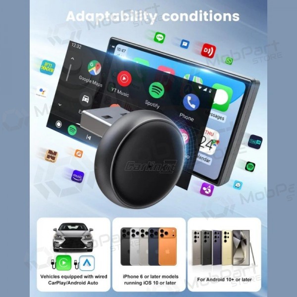 CarPlay-adapter Carlinkit Mini Ultra3 trådløs Android Auto svart