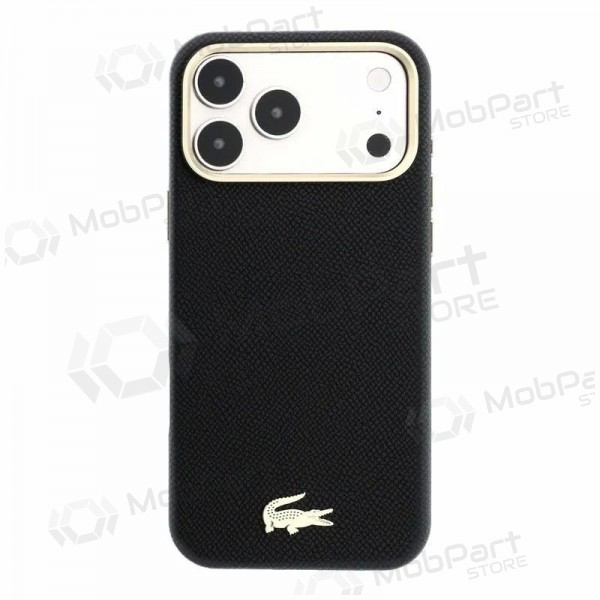Apple iPhone 18 Pro deksel - Lacoste PU Leather Champs Elysees Gold Logo MagSafe (svart)