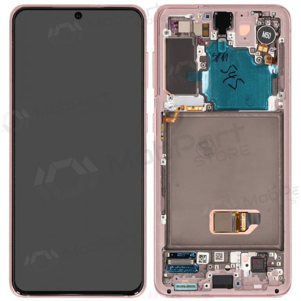 Ekranas Samsung G991 S21 5G su lietimui jautriu stikliuku og rėmeliu Phantom Pink original (service pack)