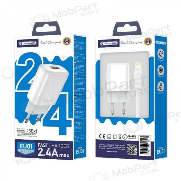 Lader buitinis Jellico EU01 2.4A USB + Lightning hvit