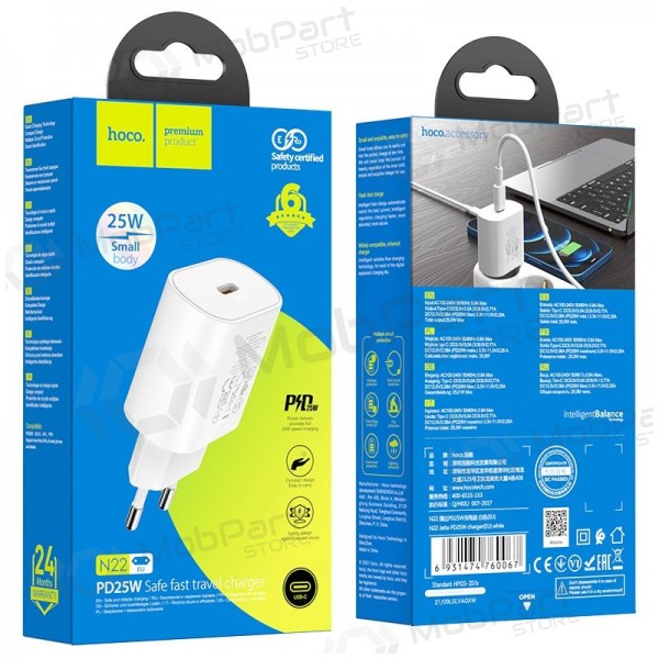 Telefonlader Hoco N22 25 W USB-C hvit