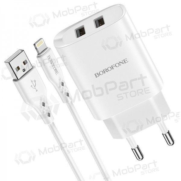 Lader Borofone BN2 2xUSB 2.1A + Lightning (hvit)