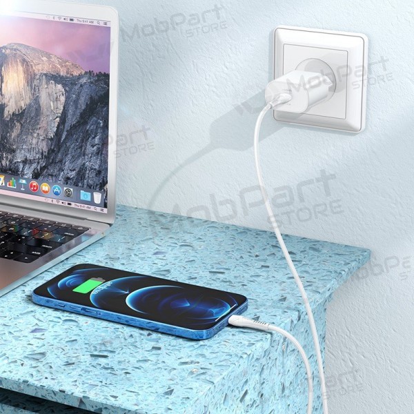 Telefonlader Hoco N22 25 W USB-C med Lightning-kabel 1 m hvit