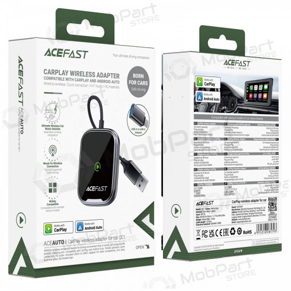 CarPlay-adapter Acefast QC1 trådløs Android Auto svart