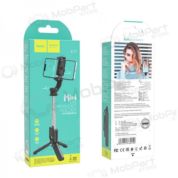 Selfiestang Hoco K17 Mini su trikojo funkcija svart