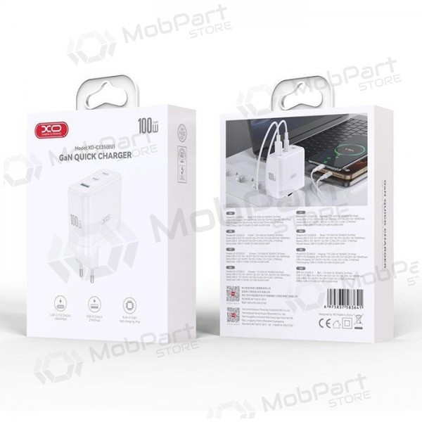 Telefonlader XO CE35 100 W 2x USB-C + USB-A hvit