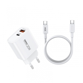 Telefonlader Remax RP-U120 20 W USB-C + USB-A med USB-C-kabel 1 m hvit