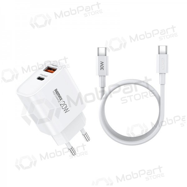 Telefonlader Remax RP-U120 20 W USB-C + USB-A med USB-C-kabel 1 m hvit