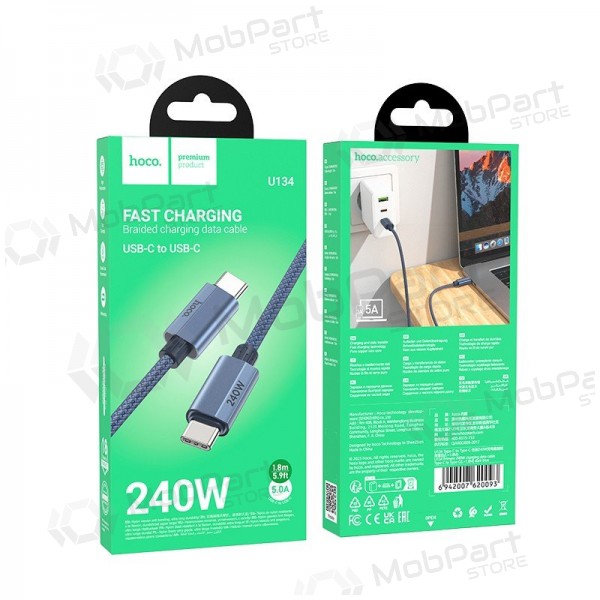 USB-C-kabel Hoco U134 USB-C til USB-C 1.8 m 240 W svart