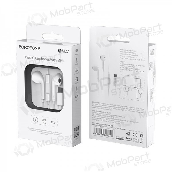 Hodetelefoner / ørepropper Borofone BM27 Type-C (hvitt)