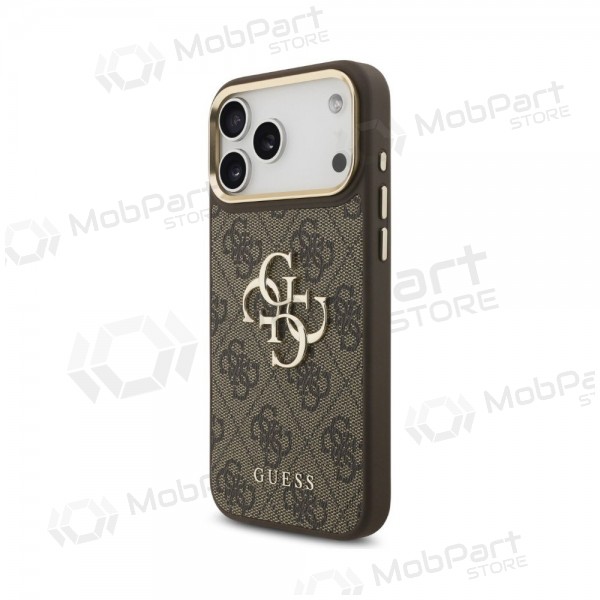 Apple iPhone 18 Pro Max deksel - Guess PU Leather 4G Metal Logo Gold Frame (brun)