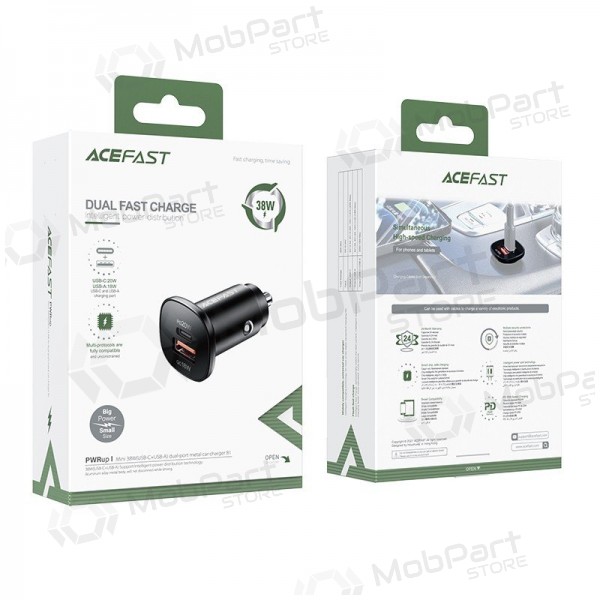 Lader automobilinis Acefast B1 Mini 38W USB-C+USB-A svart