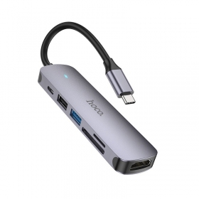USB-C-adapter Hoco HB28 USB-C til HDMI + USB 3.0 + USB 2.0 + SD + TF + PD grå