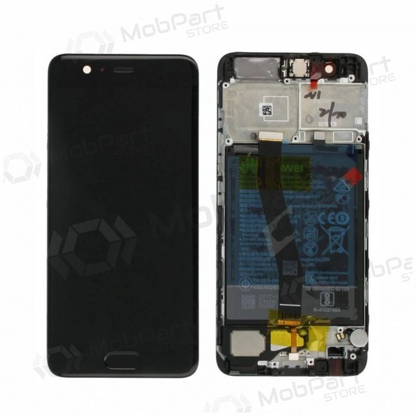 Huawei P10 skjerm (svart) (med ramme og batteri) (brukt grade B, original)