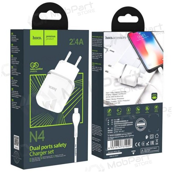 Lader HOCO N4 Aspiring Dual USB + type-C kabel (5V 2.4A) (hvit)