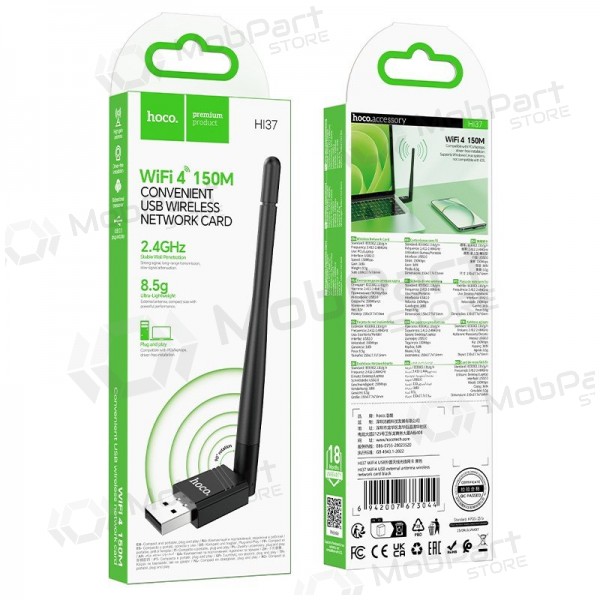 USB Wi-Fi-adapter Hoco HI37 USB Wi-Fi 4 svart