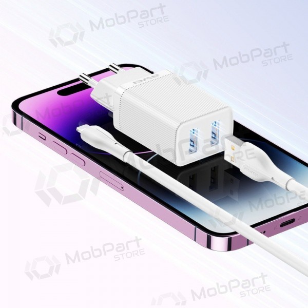 Lader Awei C15L-EU 2xUSB-A 10W + USB to Lightning cable hvit